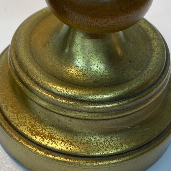 Vintage Wood Brass Set of 2 Candle Holders Homco Gold Tone 9.5"x4" MCM Retro - Picture 10 of 16